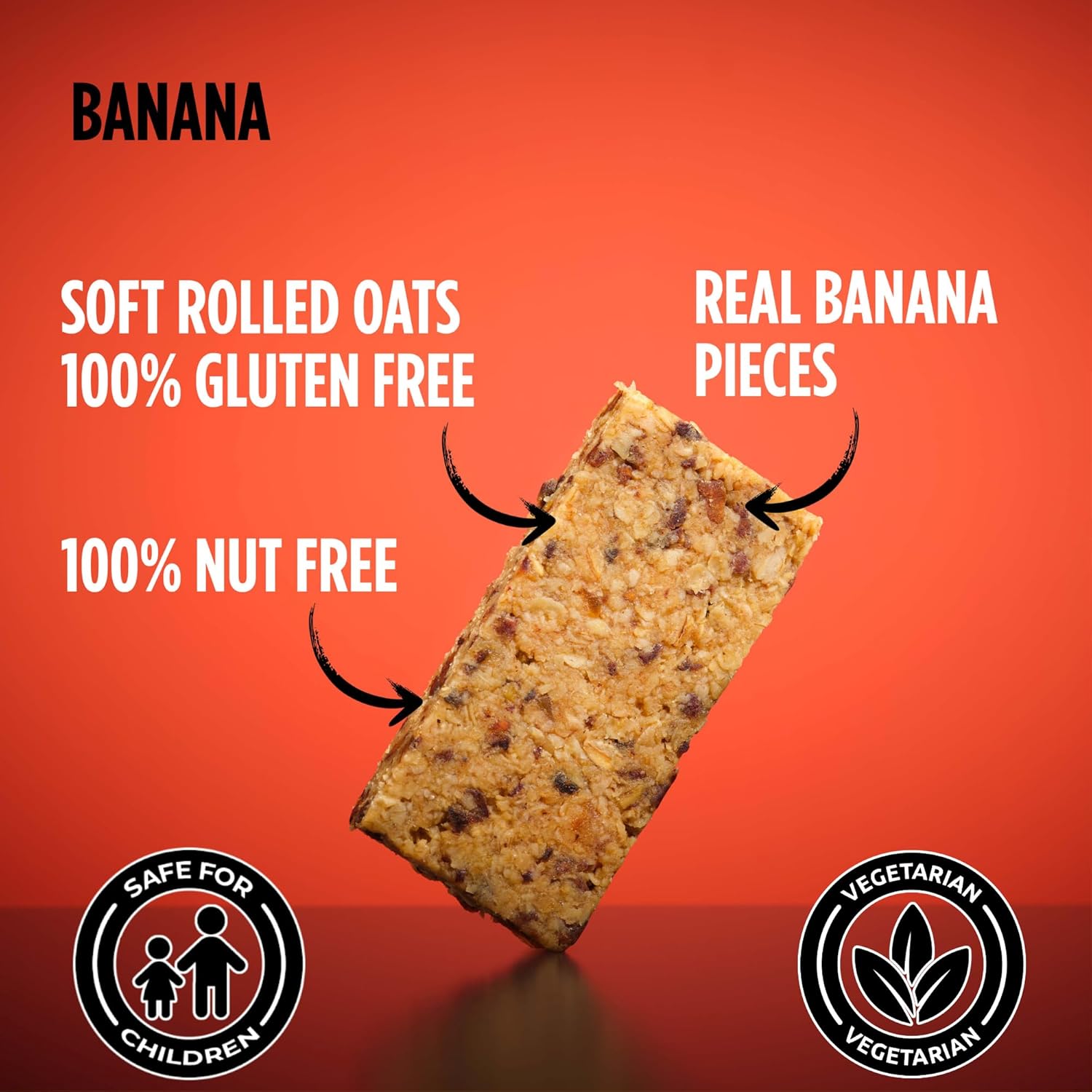 Getbuzzing Nut Free Oat Flapjack Bars with Nutrition Benefits – Gluten Free Healthy Endurance Snack with Natural Ingredients, High Fibre & School Safe – 20 x 62g Pack – Banana - Sports & Cycling