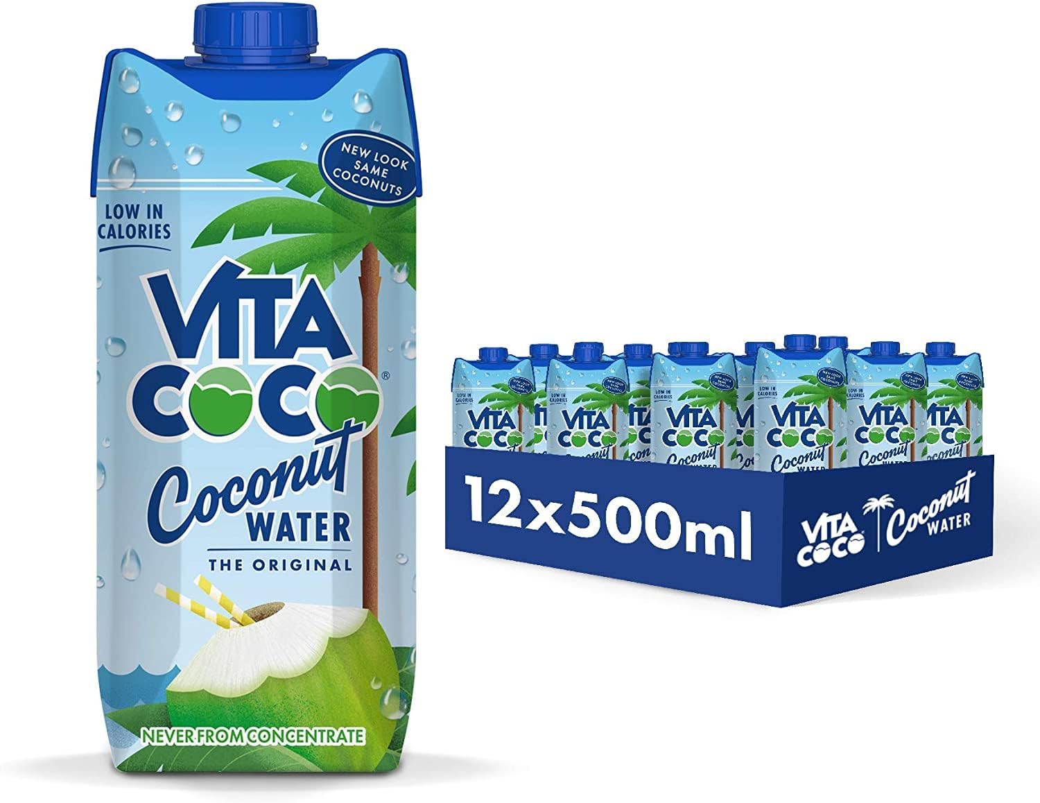 Vita Coco Original Coconut Water Multipack 500 ml x 12, Gluten Free, Full Of Vitamin C, Good Source Of Potassium, Low-Calorie, Thirst Quenching Refreshment