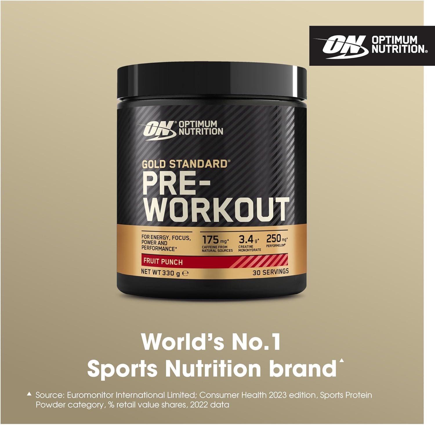 Optimum Nutrition Gold Standard Pre Workout Powder, Energy Drink Nutrition Supplement, Fruit Punch Flavour, 30 Servings, 330 g