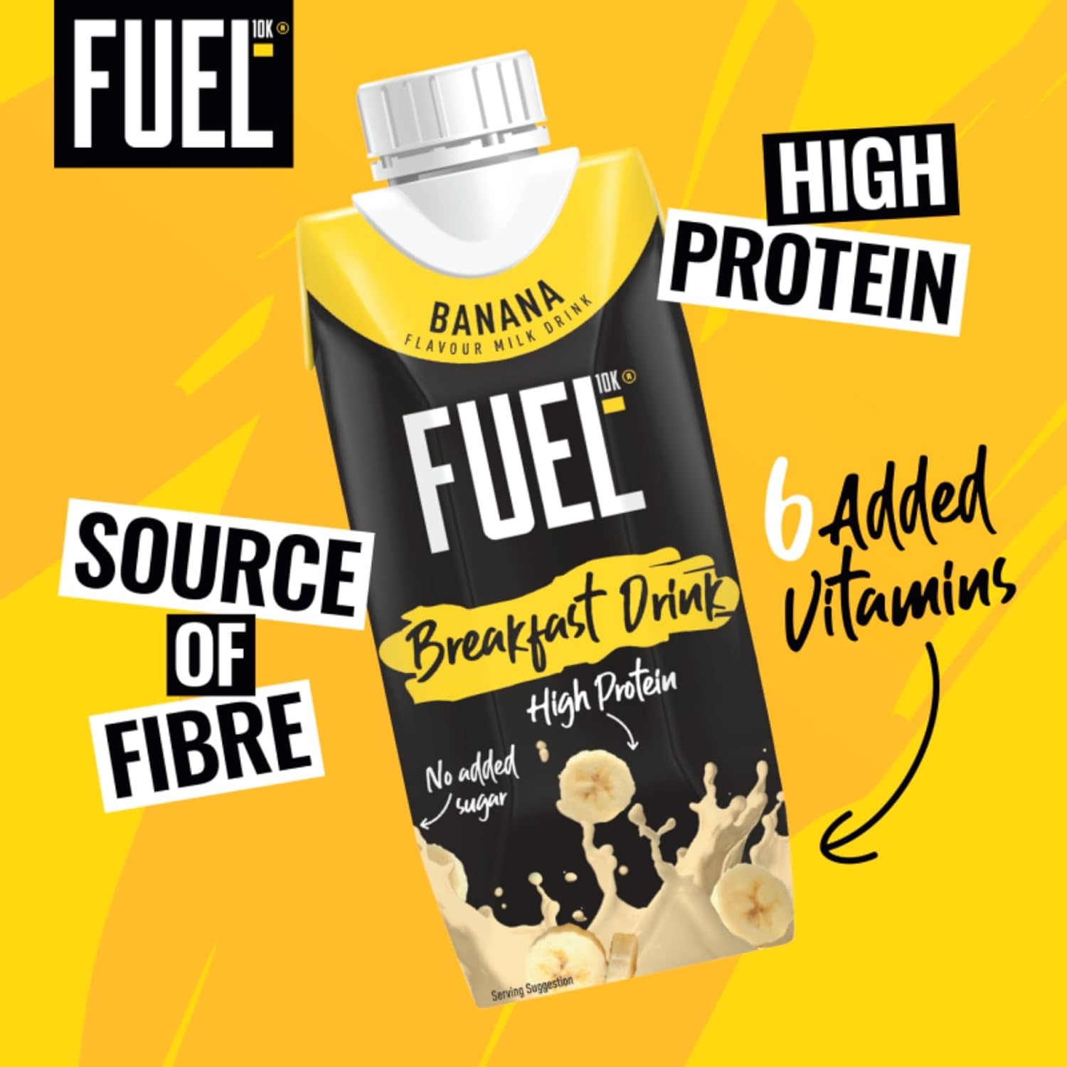 FUEL10K 330ml Banana Breakfast Milk Drink - Pack of 8 - High Protein Milkshake