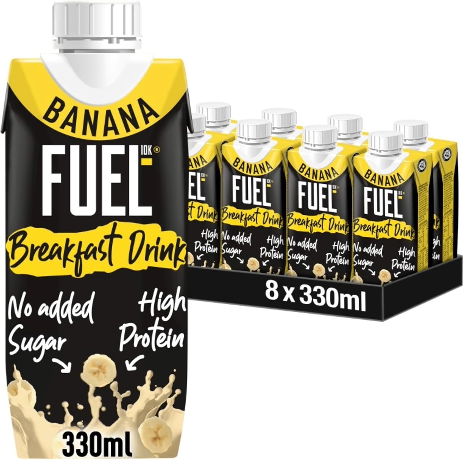 FUEL10K 330ml Banana Breakfast Milk Drink - Pack of 8 - High Protein Milkshake