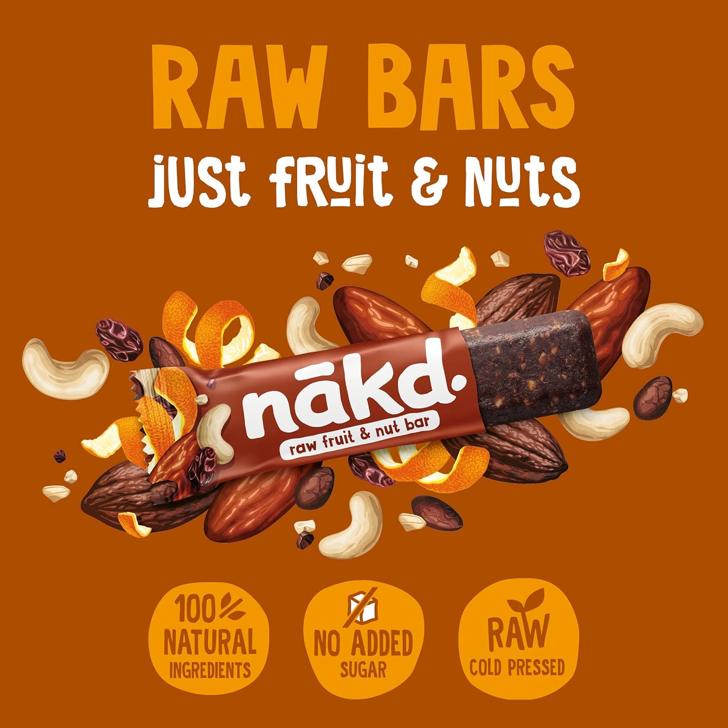 Nakd Cocoa Orange Natural Fruit & Nut Bars - Vegan - Gluten Free - Healthy Snack, 35 g (Pack of 18)
